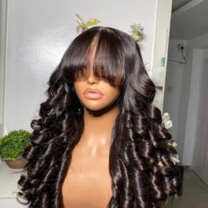 Bouncy fringe styled Raw Human Hair